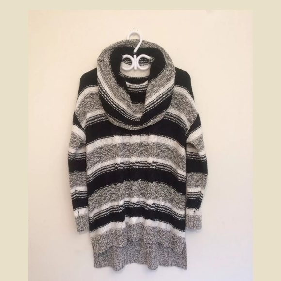 KENSIE Stripe Cowl Neck Sweater, Black/White, XL - Picture 2 of 6